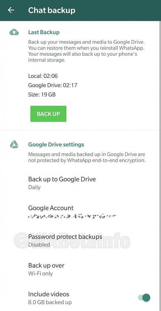 WhatsApp va cere o parola pentru backup