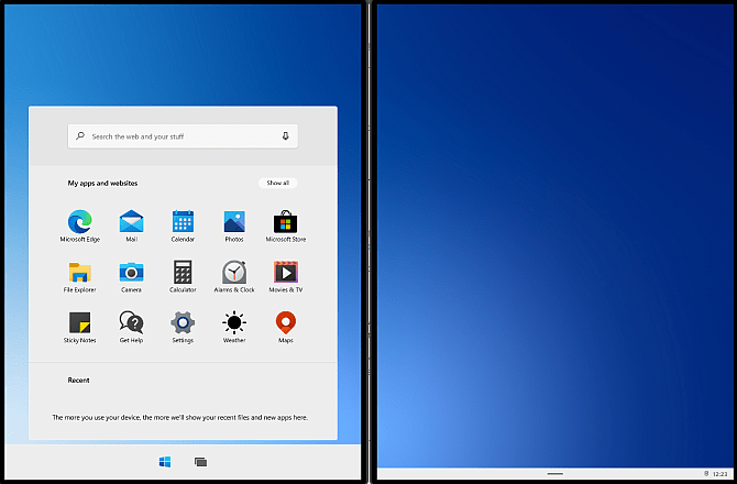 windows 10x home page dual screen