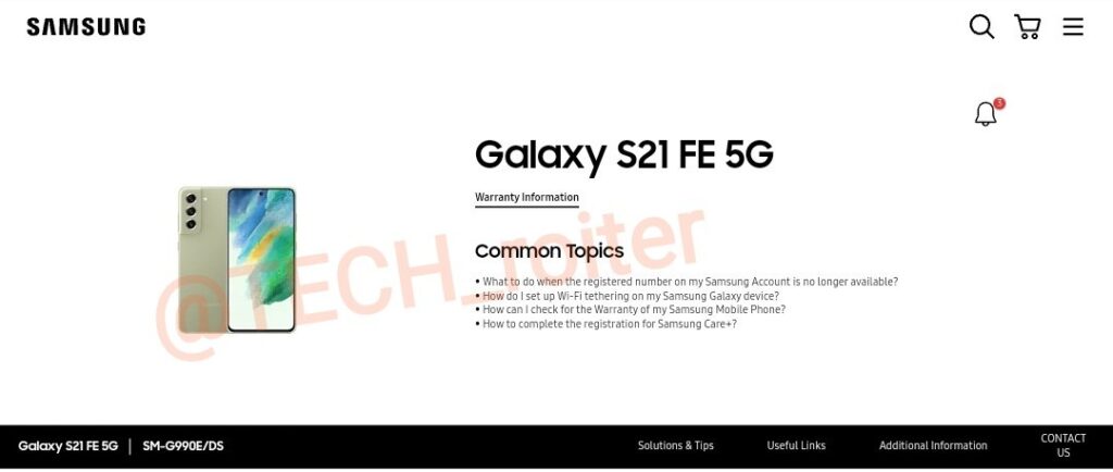 Galaxy S21 FE listat pe site-ul Samsung 