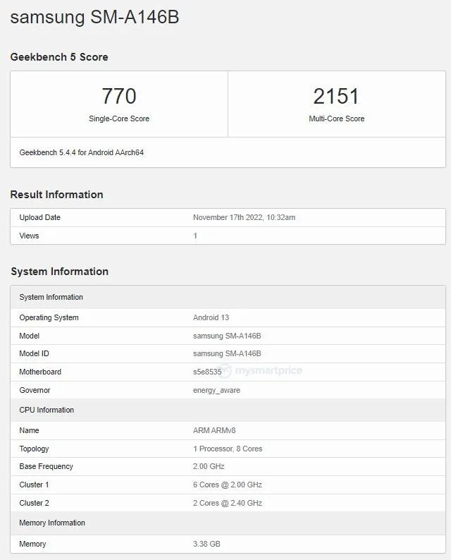 Samsung Galaxy A14 5G Geekbench