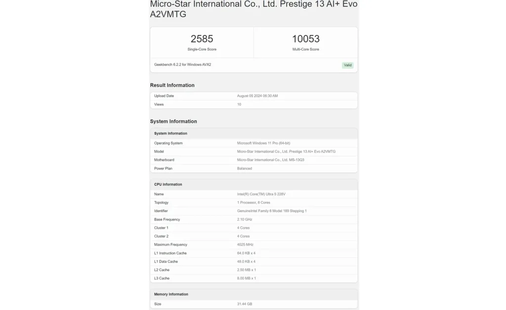 Intel Core Ultra 5 228V